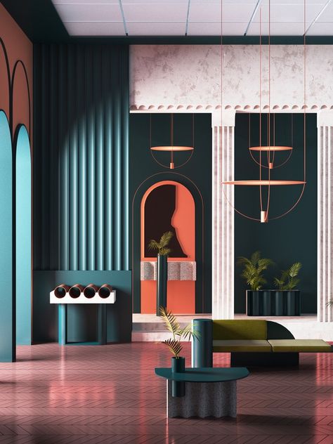 10 Reasons to Love "Living Coral" - Pantone's 2019 Colour of the Year - Colour Sense Arte Art Deco, Art Deco Interior Design, Memphis Design, Modern Restaurant, Design Hotel, Restaurant Interior Design, Contemporary Interior Design, Interior Deco, Art Deco Interior