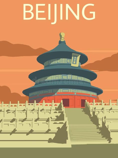 Illustration about Beautiful sunset view temple of Heaven in Beijing China illustration vintage style concept for travel poster. Illustration of tourist, poster, religion - 169242965 Tourist Poster, China Poster, Illustration Of People, Beijing City, Temple Of Heaven, Wave Illustration, Travel Crafts, Quirky Illustration, Flowers Photography Wallpaper