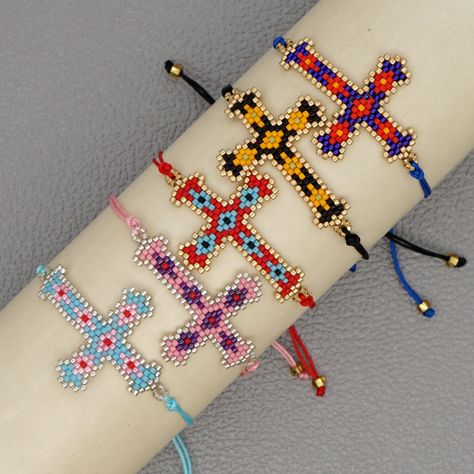 Cross Beaded Earrings, Miyuki Beads Bracelet, Miyuki Pattern, Seed Bead Patterns Free, Seed Bead Bracelets Tutorials, Pony Bead Projects, Miyuki Bead, Miyuki Beads Pattern, Beadwork Designs