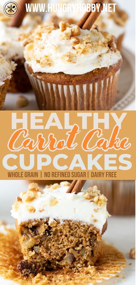 These simple healthy carrot cake muffins are made with the classic deliciousness of moist, rich carrot cake without refined flour or sugar. Healthy Carrot Cake Cupcakes, Carrot Cake Muffin Recipe, Healthy Carrot Cake Muffins, Healthy Frosting, Healthy Carrot Cake, Carrot Cake Muffins, Healthy Carrot Cakes, Cake Muffins, Carrot Cake Cupcakes