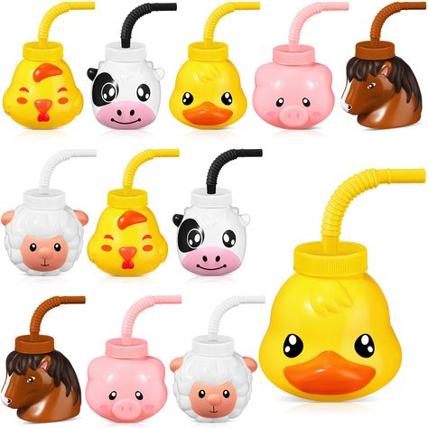 PRICES MAY VARY. Plenty of Quantity: you will receive 12 plastic farm animal cups with lids and straws in 6 different farm animal designs including pig, sheep, chicken, duck, horse, cow; Sufficient quantity can meet the use needs of farm animal theme parties Lovely Farm Animal Design: the animal cups for kids party are designed with cartoon animals, which are cute and lively, adding the strong animal theme party atmosphere, allowing your children to get a happier animal party experience Safe Pla Farm Themed Treats, Farm Themed Party Favors, Farm 3rd Birthday Party For Boys, Toddler Farm Birthday Party, Farm Themed Birthday Party Boys, Farm Birthday Party Food Ideas, Farm Themed First Birthday, Farm First Birthday Party, Birthday Farm Theme