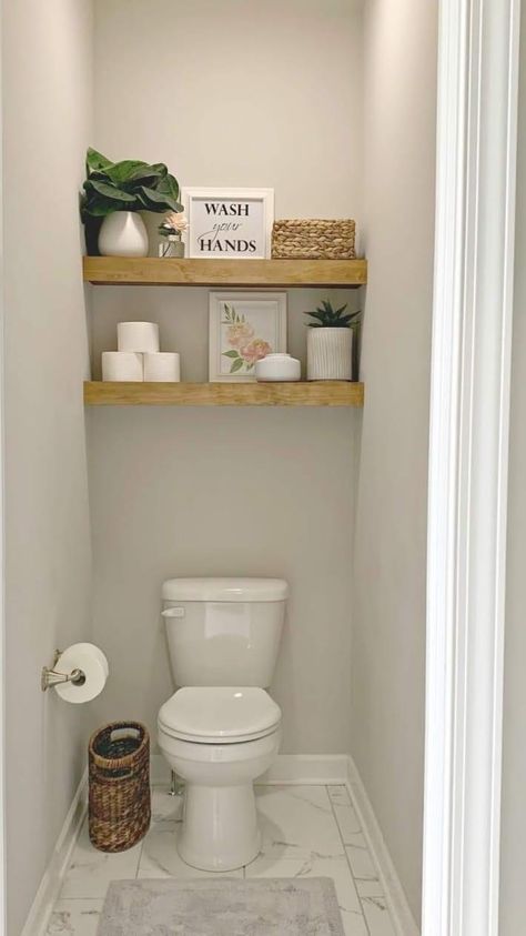 Water Closet Decor, Galley Laundry, Small Toilet Decor, Toilet Closet, Small Downstairs Toilet, Led Closet, Shelves Above Toilet, Building Shelves, Shelves Over Toilet