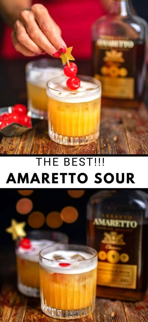 Amoretto Drinks, Amerreto Sour Recipes, Amoretto Sour, Cocktail Amaretto, Amaretto Sour Recipe, Pomegranate Cocktail Recipes, Amaretto Drinks, Sour Drink, Amaretto Sour