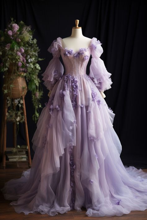 Lavender flower inspired gown Fairy Gown, Fairytale Gown, Purple Wedding Dress, Fantasy Dresses, Lavender Flower, Princess Ball Gowns, Prom Dress Inspiration, Fantasy Gowns, Cute Prom Dresses