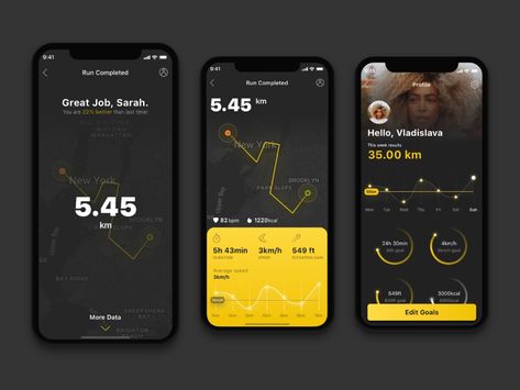 Hi everyone!   I am very excited to take part in this community. I would appreciate hearing your thoughts on my first shot.   Check it out in Behance:  https://www.behance.net/gallery/87578345/Runn... Gym App, Running App, Nike App, Car App, Mobile Interface, Sports App, Dark Theme, Fitness App, App Template