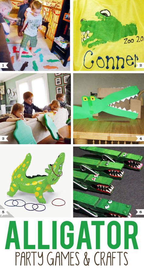 Alligator party games and crafts for kids Gator Party, Alligator Birthday Parties, Crocodile Party, Party Games Kids, Swamp Party, Alligator Party, Alligator Birthday, Reptile Party, Birthday Party Games For Kids