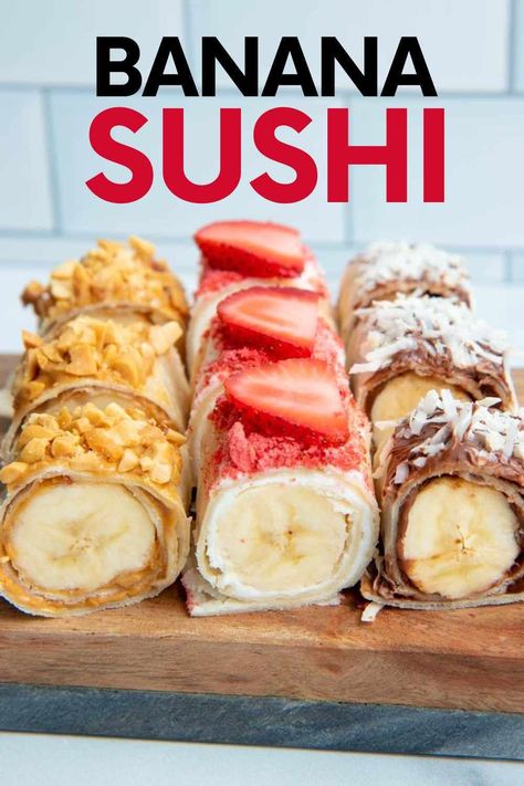 Sushi Recipes, Sushi Dessert, Fruit Sushi, Banana Sushi, Easy Snacks For Kids, Diy Snacks, Snacks To Make, Easy Snack Recipes, Summer Snacks