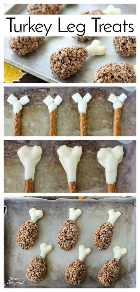 Thanksgiving Deserts, Dessert For Kids, Rice Krispies Treat, Thanksgiving Desserts Kids, Dessert Halloween, Pecan Desserts, Thanksgiving Snacks, Fun Thanksgiving Desserts, Turkey Leg