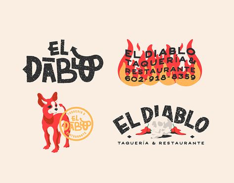 El Diablo Brand Identity on Behance Mexican Restaurant Logo Ideas, Taco Restaurant Logo, Taco Restaurant Branding, Mexican Food Illustration, Mexican Food Branding, Mexican Restaurant Branding, Mexican Logo Design, Restaurant Logo Design Branding, Mexican Restaurant Logo