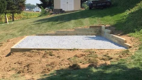 How to Level Ground for a Shed [A Complete 5 Step Guide for 2019] Concrete Shed, Leveling Yard, Concrete Base For Shed, Building A Shed Base, Concrete Sheds, Backyard Retaining Walls, Big Sheds, Shed Base, Building A Cabin