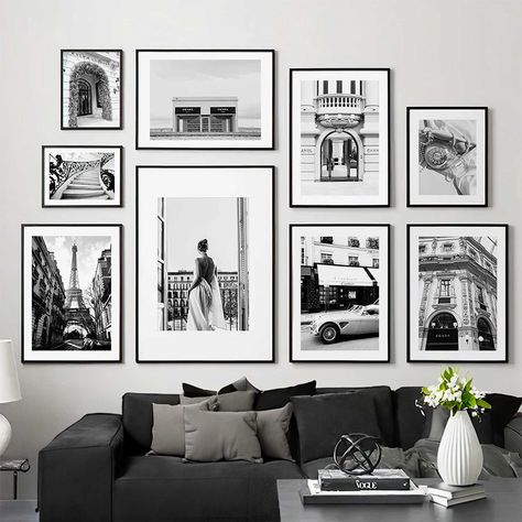 Photography Decor Ideas Wall Art, Photography Wall Art Ideas, Wall Couch, Black And White Photography Wall, Paris Tower, Minimalist Poster Design, Fashion Photography Art, White Fashion Photography, Home Bar Rooms