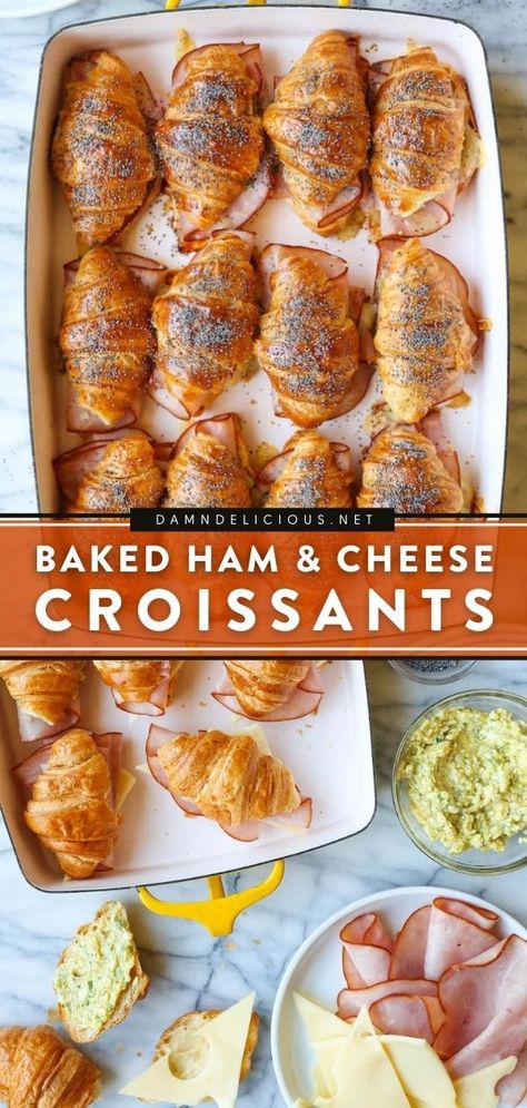 Baked Goods For School Lunches, French Crossaint Recipes, Breakfast Tailgating Food, Baked Ham And Cheese Croissants, Croissant Dinner Ideas, Tailgate Brunch Food, Easy Vacation Lunch Ideas, Poolside Brunch Ideas, Tea Party Brunch Ideas