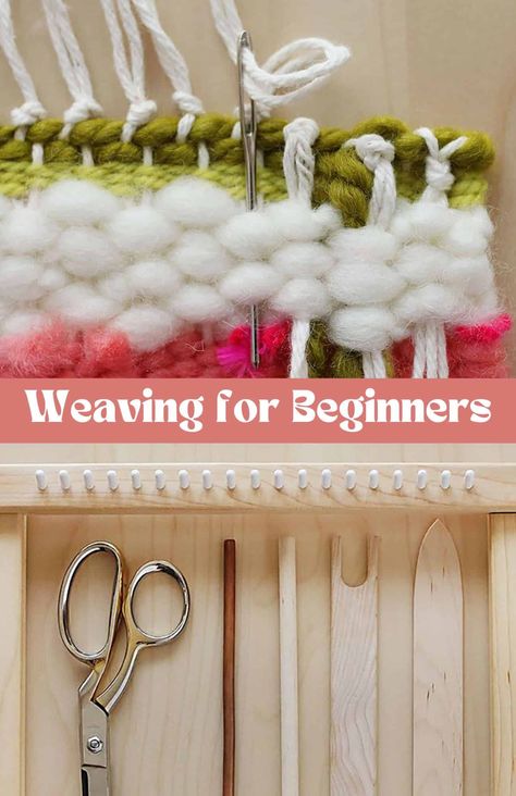 Weaving for Beginners - A Beautiful Mess Homemade Weaving Loom, Weaving Loom Projects For Beginners, Yarn Weaving Patterns, Weaving Loom Patterns For Beginners, Beginning Weaving Projects, How To Weave On A Loom, Diy Loom Frame How To Make, Looming Projects For Beginners, Weaving Projects Beginners