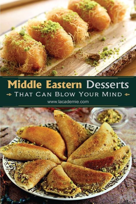 Crunchy, gooey, and attractive are what you can find in Middle Eastern desserts. Essen, Pie, Middle Eastern Sweets, Middle East Food, Middle East Recipes, Middle Eastern Desserts, Eastern Cuisine, Lebanese Recipes, Creamy Desserts