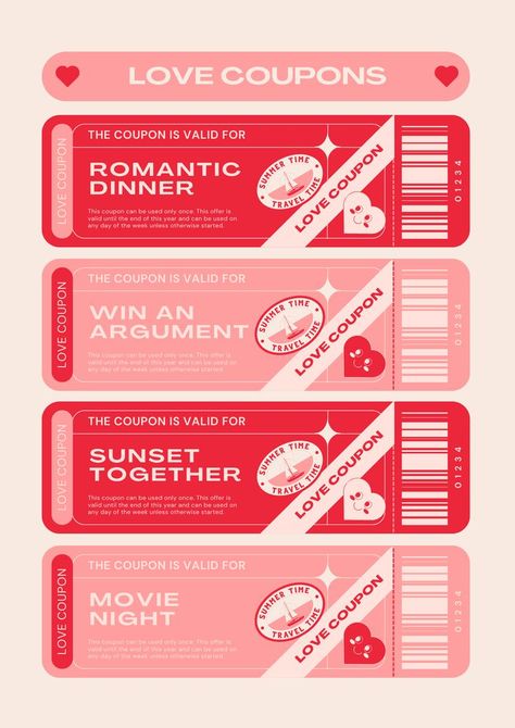 Best Coupon Sites, Gift Voucher Design, Coupons For Boyfriend, Voucher Design, Romantic Dinner For Two, Kartu Valentine, Ge Bort, Ticket Design, Creative Gifts For Boyfriend