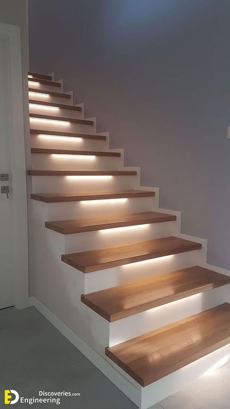 Top 50 Stair Lighting Ideas For Your Home - Engineering Discoveries Modern Interior Colors, Stairs Uk, Stair Inspiration, Stairs Home, Stairs Lighting, Blitz Design, Teenage Room Decor, Stairway Lighting, Concrete Staircase