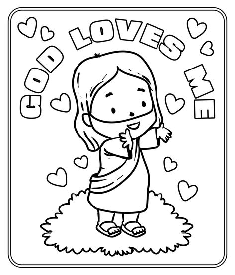 God Loves Me Coloring Pages Printable Free Flower Relief, Christmas Sunday School, Jesus Coloring Pages, Sunday School Coloring Pages, Kindergarten Colors, Kindergarten Coloring Pages, Kid Coloring Page, Preschool Coloring Pages, Love Coloring Pages