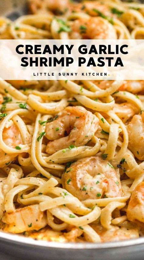 Creamy Garlic Shrimp Pasta, Garlic Butter Shrimp Pasta, Creamy Garlic Shrimp, Shrimp Pasta Recipes Easy, Creamy Shrimp Pasta, Garlic Shrimp Pasta, Easy Pasta Dinner, Shrimp Dinner, Scandinavian Food