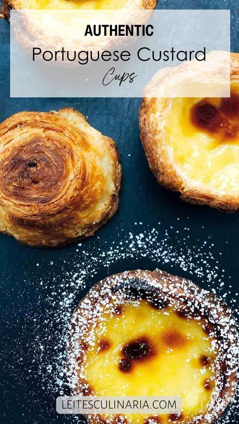 This pastéis de nata recipe makes as-close-to-authentic Portuguese custard tarts with a rich egg custard nestled in shatteringly crisp pastry. Tastes like home, even if you're not from Portugal. Pastel, Custard Cups Recipe, Portugese Custard Tarts, Nata Recipe, Portuguese Custard Tart Recipe, Portugese Desserts, Natas Recipe, Portuguese Custard Tarts, Egg Tart Recipe