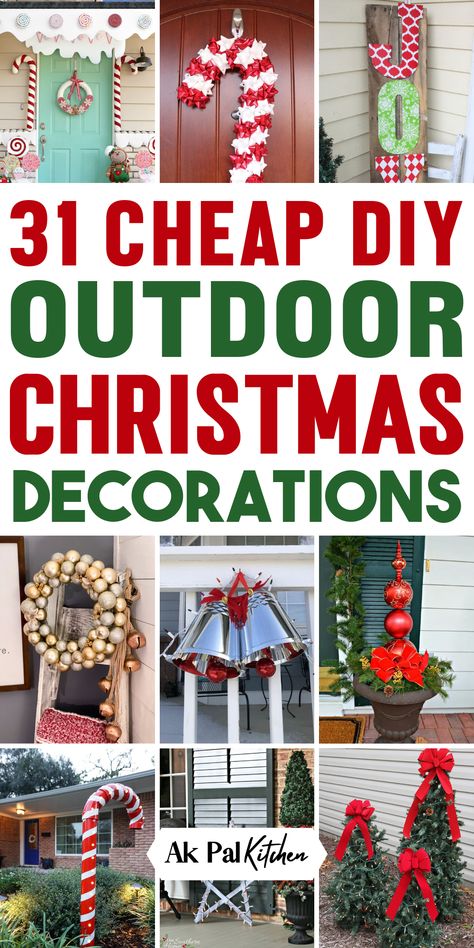 Enhance your holiday home decor with easy diy outdoor Christmas decorations! Transform your front porch into a festive space with DIY Christmas craft ideas and beautiful front door wreaths. Illuminate your lawn with twinkling lights and holiday porch displays. Discover easy ways to decorate your home with Christmas garlands, reindeer decor, and enchanting holiday yard decorations. Create a winter wonderland with these outdoor holiday decorating ideas. So must try these DIY Christmas decorations. Natal, Diy Outdoor Christmas Decorations, Christmas Lawn Decorations, Xmas Decorations Outdoor, Outdoor Christmas Decorations Yard, Outdoor Christmas Diy, Outside Christmas Decorations, Hanging Christmas Lights, Front Door Christmas Decorations