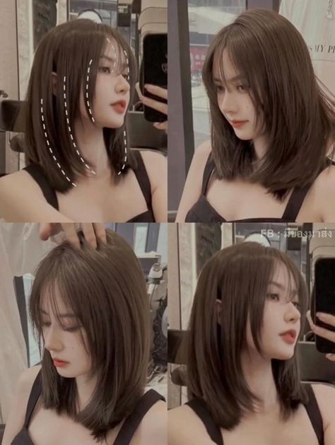 Shoulder Length Hair Layered With Bangs, Haircut Ideas Bangs Korean, Hairstyles For Medium Length Hair Asian, Korean Medium Hair With Bangs, Fesyen Rambut Pendek, Pretty Hair Cuts, Korean Hair Color, Hair Inspiration Long, Hair Style Korea