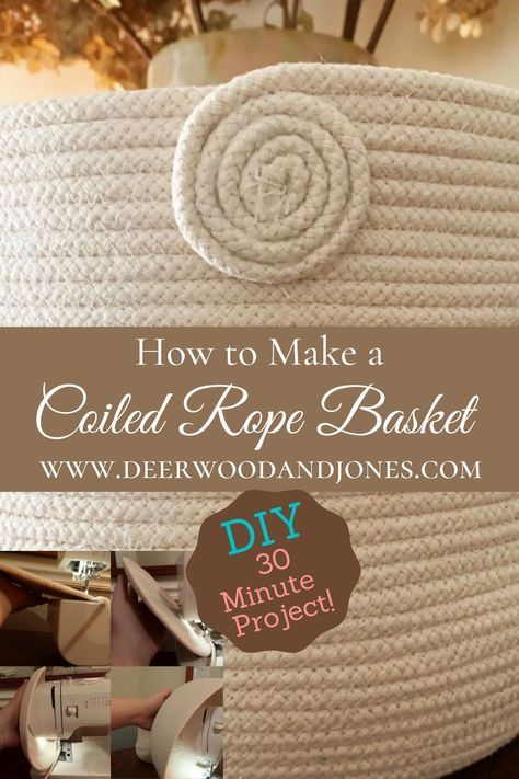 Diy Rope Basket Sewing, Homemade Rope Basket, Rag Rope Baskets, Sewing Rope Bowls, Diy Fabric Rope Basket, Diy Rope Bowl How To Make, No Sew Rope Baskets Diy Tutorials, Diy Rope Basket No Sew Fabric Bowls, How To Sew A Rope Basket