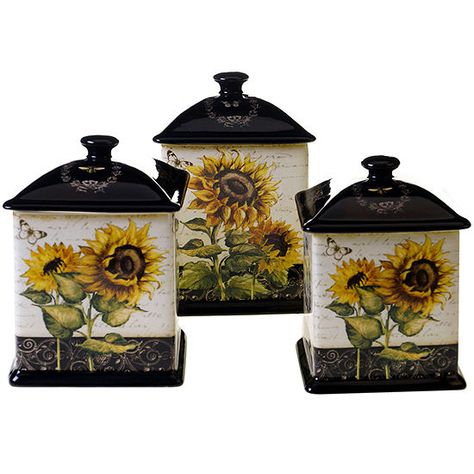 3 Piece Kitchen Canister Set, Sunflower Themed Kitchen, Sunflower Home Decor, Kitchen Canister Sets, Sunflower Kitchen Decor, Kitchen Canister Set, Sunflower Kitchen, Diy Rose, Kitchen Decor Apartment