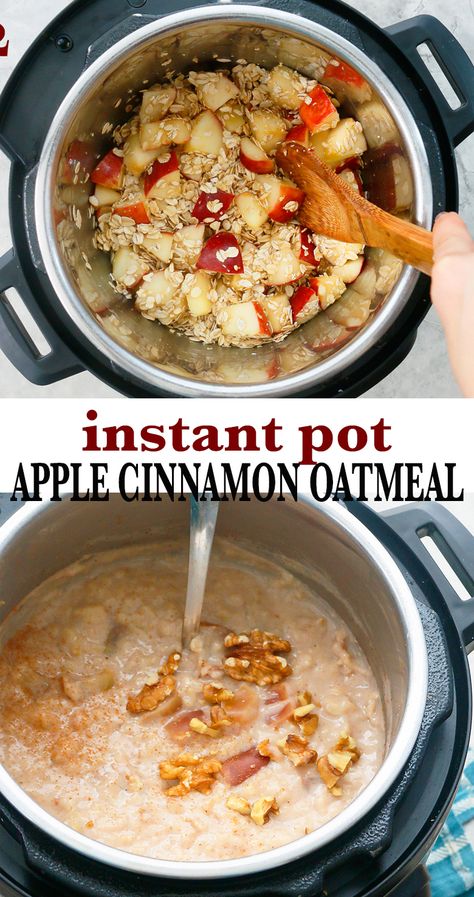 Easy Instapot Breakfast, Rolled Oats Instant Pot, Rolled Oats Instant Pot Recipe, Instant Pot Healthy Breakfast, Essen, Insta Pot Oatmeal Rolled Oats, Instant Pot Apple Oatmeal Recipes, Instapot Oatmeal Apple Cinnamon, Oatmeal In Instant Pot