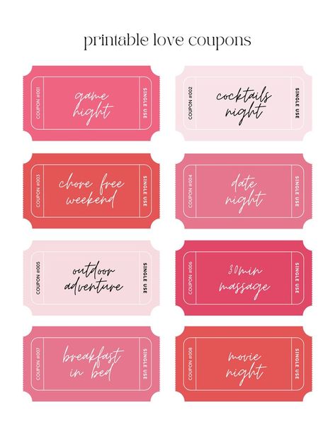 Free Love Coupons, Voucher Template Free, Date Ideas Romantic, Tickets Printable, Creative Date Ideas, Gift Voucher Design, Date Night Jar, Coupons For Boyfriend, Voucher Design