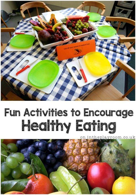 Fun activities to encourage healthy eating. This post shares a few simple games to play with fruit and vegetables and ways to explore healthy food with young children Healthy Eating Activities For Toddlers, Healthy Eating Eyfs Activities, Healthy Eating Eyfs, Healthy Eating Preschool, Healthy Eating Activities For Preschool, Healthy Food Activity, Healthy Eating Activities, Olivers Vegetables, Snack Area