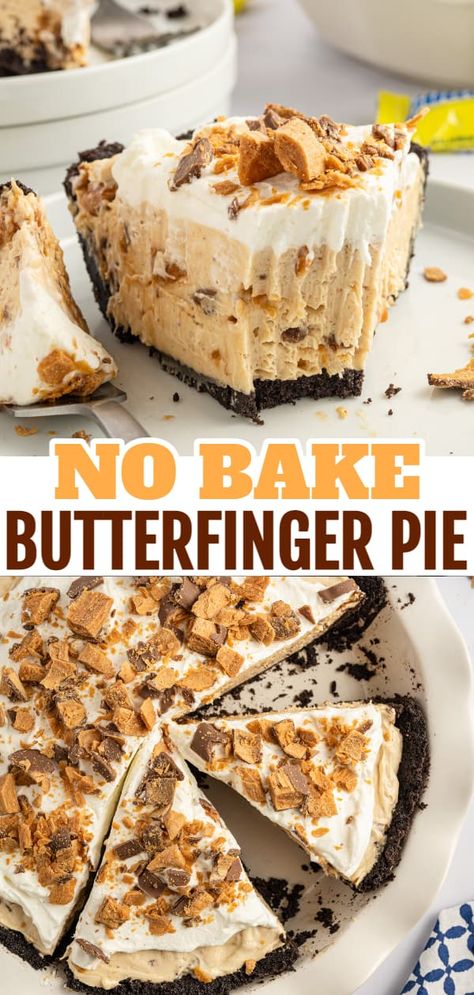 Essen, Pie, Butter Finger Dessert, Butterfinger Pie, Peanut Butter Pie Recipes, Easy Pie Recipes, Quit Drinking, Peanut Butter Desserts, Cold Desserts