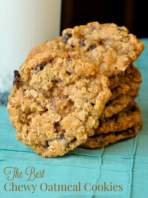 The Best Chewy Oatmeal Cookies - a real old fashioned recipe that has crispy edges and a softer chewier center. The secret here is not to over bake them or they will become brittle. A little underbaked is actually preferred. Best Chewy Oatmeal Cookies, Chewy Oatmeal Cookies Recipe, Bake Oatmeal, Chewy Oatmeal Cookies, The Best Oatmeal, Oat Meal, Best Oatmeal Cookies, Raisin Cookie, Cookie Recipes Chewy