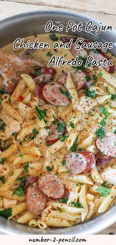 Simple One Pot Pasta, Things To Make With Sausage, Easy Dinner Recipes Summertime, Cajun Chicken And Sausage Alfredo, Chicken And Sausage Alfredo, Fetuchini Alfredo, Cajun Chicken And Sausage, Sausage Alfredo Pasta, Sausage Alfredo