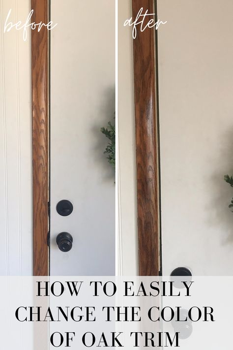 A Crazy Easy Way to Update Oak Trim - MY CHIC OBSESSION Paint With Orange Wood Trim, Updating Orange Oak Trim, Best Paint With Wood Trim, Update Honey Oak Trim, Gel Stain Over Honey Oak Trim, Bedrooms With Oak Trim, Orange Oak Trim, Update Oak Trim, Orange Wood Trim