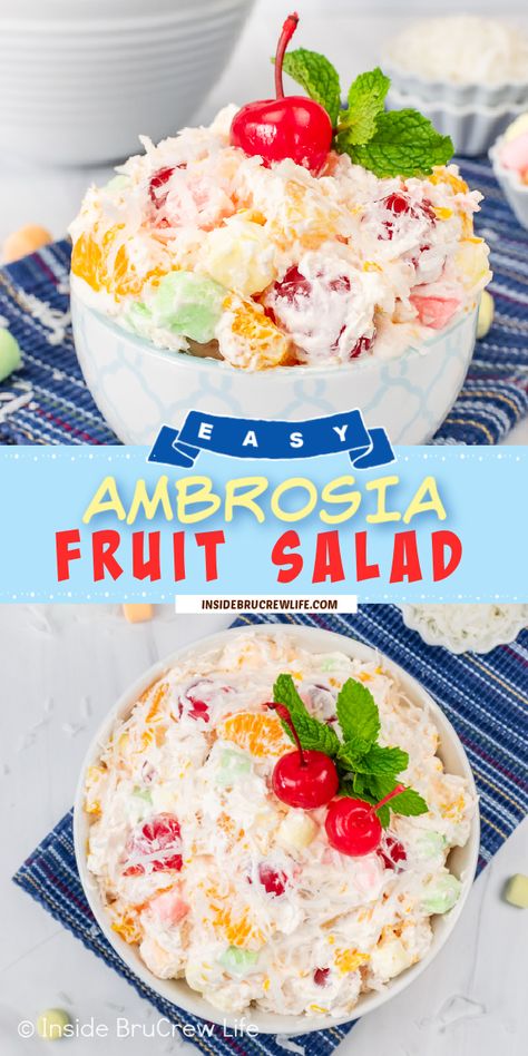 Recipes With Canned Fruit, Fruit Salad With Cool Whip, Ambrosia Dessert, Ambrosia Recipe, Ambrosia Fruit Salad, Easy Fruit Salad Recipes, Homemade Whipped Cream Recipe, Homemade Graham Cracker Crust, Fruit Salad Recipe