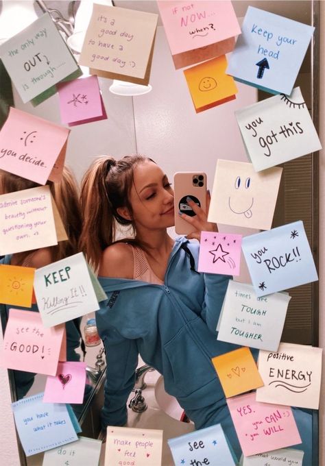 Motivation Wall, Sydney Serena, Sticky Notes Quotes, Girls Room Diy, Mirror Quotes, See The Good, Note To Self Quotes, Happy Vibes, Post It Notes