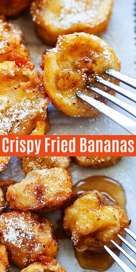 Fried Bananas Recipe, Best Banana Recipes, Fried Banana Recipes, Deep Fried Bananas, Bananas Recipe, Rasa Malaysia, Fried Bananas, Banana Dessert, Think Food