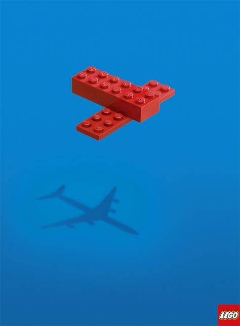 The first campaign is from 2011, via Russia.  No copy. None needed.  Ad agency: Leo Burnett, Moscow. Lego Plane, Lego Print, Lego Poster, Funny Commercial Ads, Case Study Design, Clever Advertising, Funny Commercials, 광고 디자인, Commercial Ads