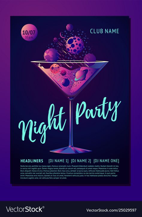 Night Club Invitation, Cocktail Party Poster, Club Invitation, Neon Party Invitations, Futuristic Party, Banner Sample, Cocktail Party Invitation, Party Night Club, Birthday Club