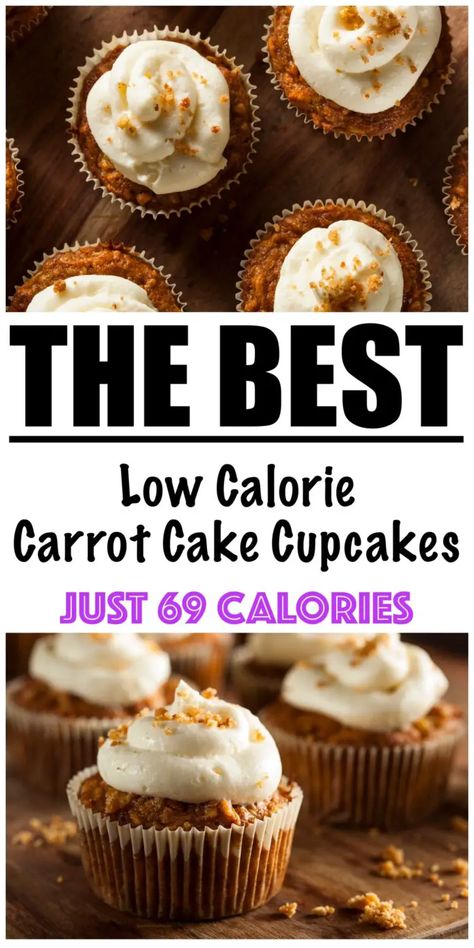 Low Calorie Frosting Recipe, Low Calorie Carrot Cake, Low Calorie Cupcakes, Healthy Carrot Cake Cupcakes, Healthy Cupcake Recipes, Low Calorie Sweets, Carrot Cupcake Recipe, Low Calorie Baking, Low Calorie Cake