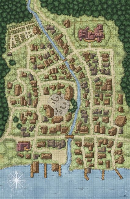 Roderics Cove by Matthias Rotenaicher, Return of the Runelords, Pathfinder, Paizo, town, map, d20, city, port, coast, village, river, settlement, forest, D&D, RPG, fantasy Watercolor World Map, Fantasy City Map, Fantasy Map Making, Village Map, Fantasy Village, Dnd World Map, Fantasy Town, Fantasy World Map, Tabletop Rpg Maps