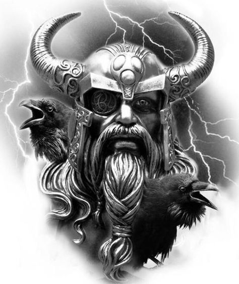 The outfit of Odin presented that he took the life of a mysterious wanderer who did not want to reveal his own identity. The beard he got was served to earn the feeling of respect from others who looked at him. But what was the meaning of one eye? Viking Tattoo Meaning, Viking Warrior Tattoo, Fenrir Tattoo, Viking Warrior Tattoos, Arte Viking, Art Viking, Viking Tattoo Sleeve, Vikings Tattoo, Kunst Tattoos