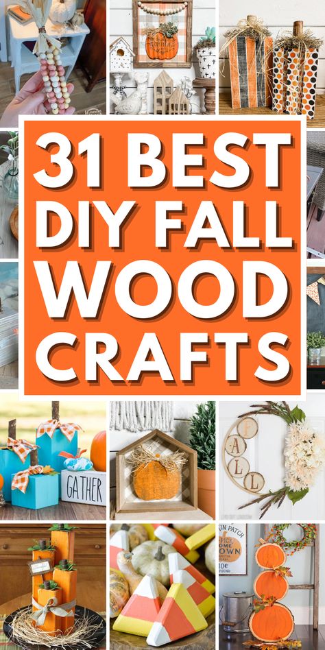 Discover creative Fall wood crafts that will add a touch of rustic charm to your home! Try these DIY Fall crafts for adults to make and sell. Check out these stunning DIY pallet projects that you can make! From DIY wooden blocks to fall signs and wood slice pumpkins, these easy fall crafts will fill your space with the cozy ambiance of autumn. Whether you're looking for beaded garlands or wooden centerpieces, these DIY Fall wood crafts will bring warmth and elegance to your Thanksgiving decor. Fun Fall Diy Crafts, Fall Craft Day Ideas, Halloween Wood Projects That Sell, Diy Wooden Holiday Decor, Fall Apartment Decor Ideas, Wooden Block Ideas Home Decor, Pumpkins Made Out Of Wood, Wood Projects For Halloween, Holiday Wood Crafts Diy