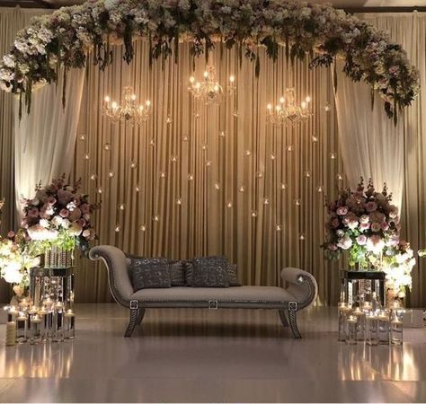 Wedding Stage Decoration Ideas, Stage Decoration Ideas, Engagement Stage Decoration, Nikah Decor, Wedding Stage Decoration, Simple Stage Decorations, Reception Stage Decor, Wedding Stage Backdrop, Wedding Stage Decor