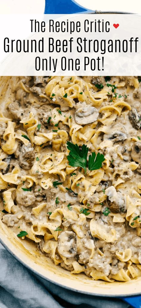 One Pot Ground Beef Stroganoff, Beef And Mushroom Recipe, Beef Stroganoff Recipe, Ground Beef Stroganoff, The Recipe Critic, Recipe Critic, Stroganoff Recipe, Beef And Noodles, Beef Recipes Easy