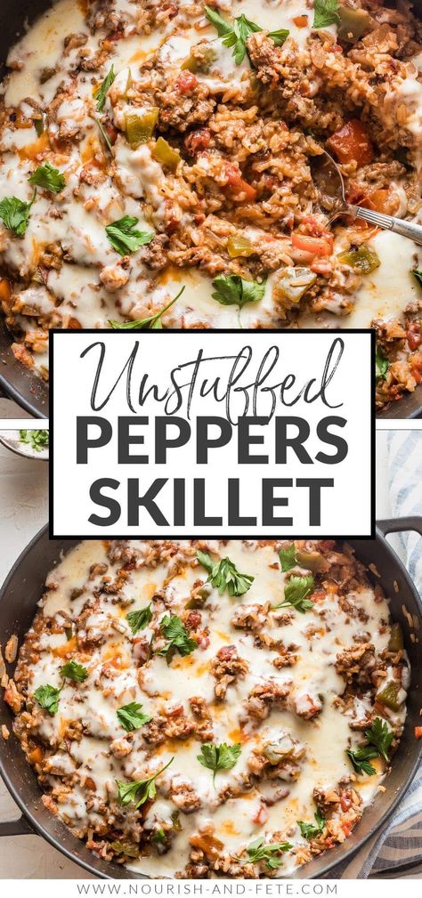 Stuffed Peppers Skillet, Stuffed Pepper Skillet, Ground Sausage Recipes, Pepper Skillet, Unstuffed Peppers, Rice Healthy, Sausage Dinner, Healthy Ground Beef, Easy Ground Beef