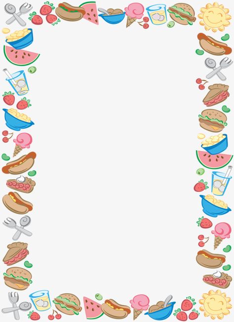 Food Border Designs For Projects, Food Borders And Frames, Food Border Design, Page Borders Design Handmade, Food Border, Science Templates, Food Frame, Clipart Borders, Holiday Homework