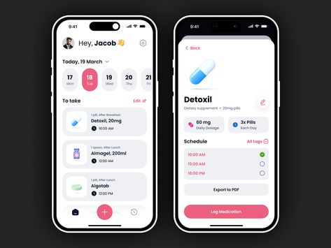 Meditask - Medication Reminder by Ilya Kolesnikov🤘🏻💎 on Dribbble Pill Reminder App, Goal App, Medication Reminder, Blood Pressure App, Pill Reminder, App Design Layout, Medical App, Medication Tracker, Tracking App