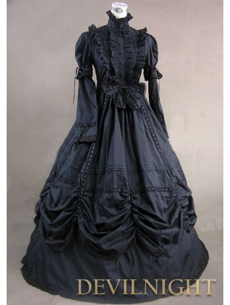 #Black High Collar Classic #Gothic #Victorian Dress Gothic Ball Gown, Victorian Dress Costume, Victorian Gothic Dress, Black Victorian Dress, Ball Gowns Vintage, Gothic Victorian Dresses, Full Sleeves Dress, Black Ball Gown, Period Dress