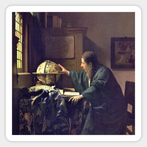 The Astronomer by Jan Vermeer, 1668. Oil on canvas. -- Choose from our vast selection of stickers to match with your favorite design to make the perfect customized sticker/decal. Perfect to put on water bottles, laptops, hard hats, and car windows. Everything from favorite TV show stickers to funny stickers. For men, women, boys, and girls. Vermeer Paintings, Oil Painting Pictures, Photo Deco, Art Lessons For Kids, Baroque Art, Johannes Vermeer, Oil Painting Reproductions, Art Appreciation, Astronomer